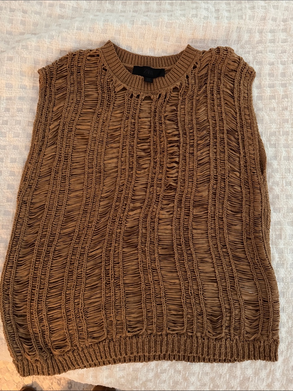 Zara Brown Open-Knit Sleeveless Tank Top